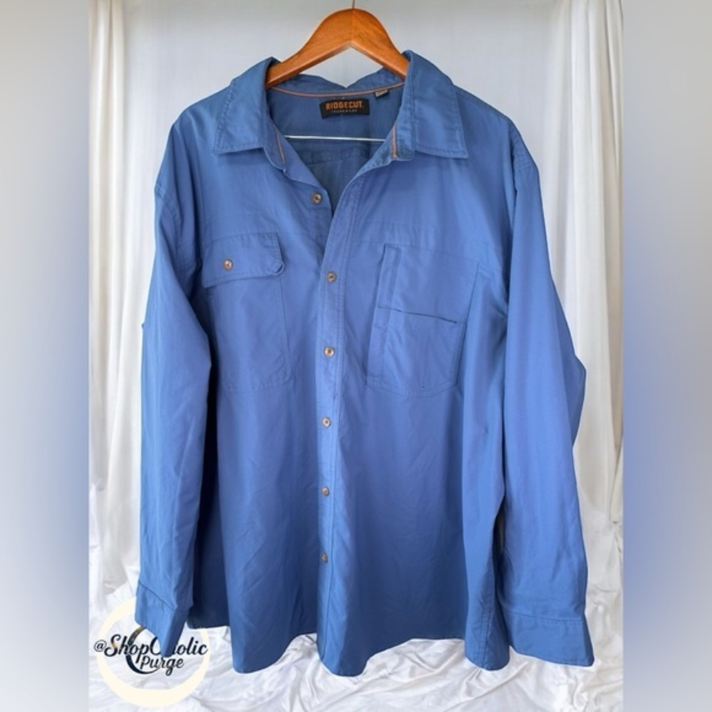 Shirt button up Ridgecut 2XL Work Shirt Blue Ripstop Long Sleeve Outdoor